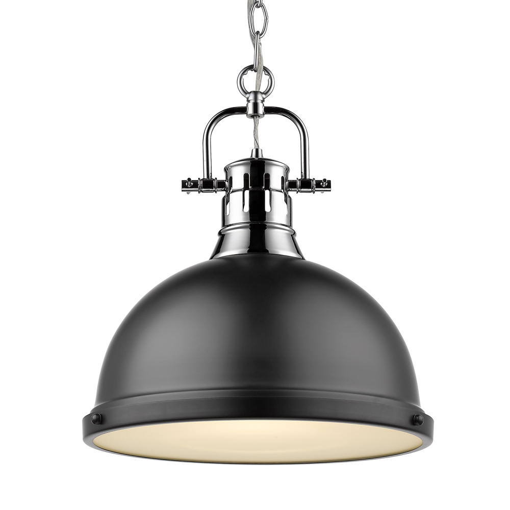 Yep by Golden Lighting Duncan 1-light 14in Chain Hung Pendant in Chrome and Matte Black shade